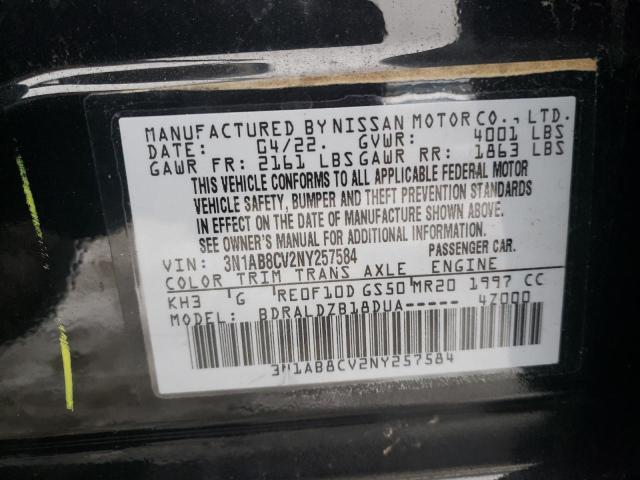 3N1AB8CV2NY257584 | 2022 NISSAN SENTRA SV