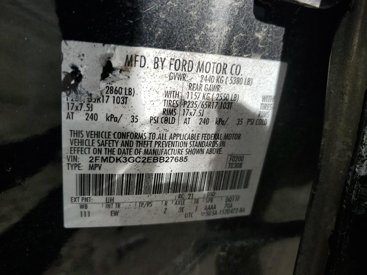 2FMDK3GC2EBB27685 2014 Ford Edge Se