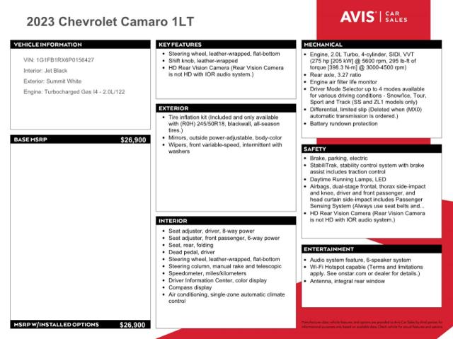 1G1FB1RX6P0156427 | 2023 CHEVROLET CAMARO LS