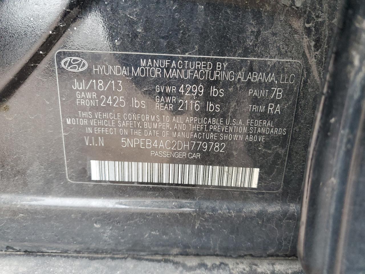 5NPEB4AC2DH779782 2013 Hyundai Sonata Gls