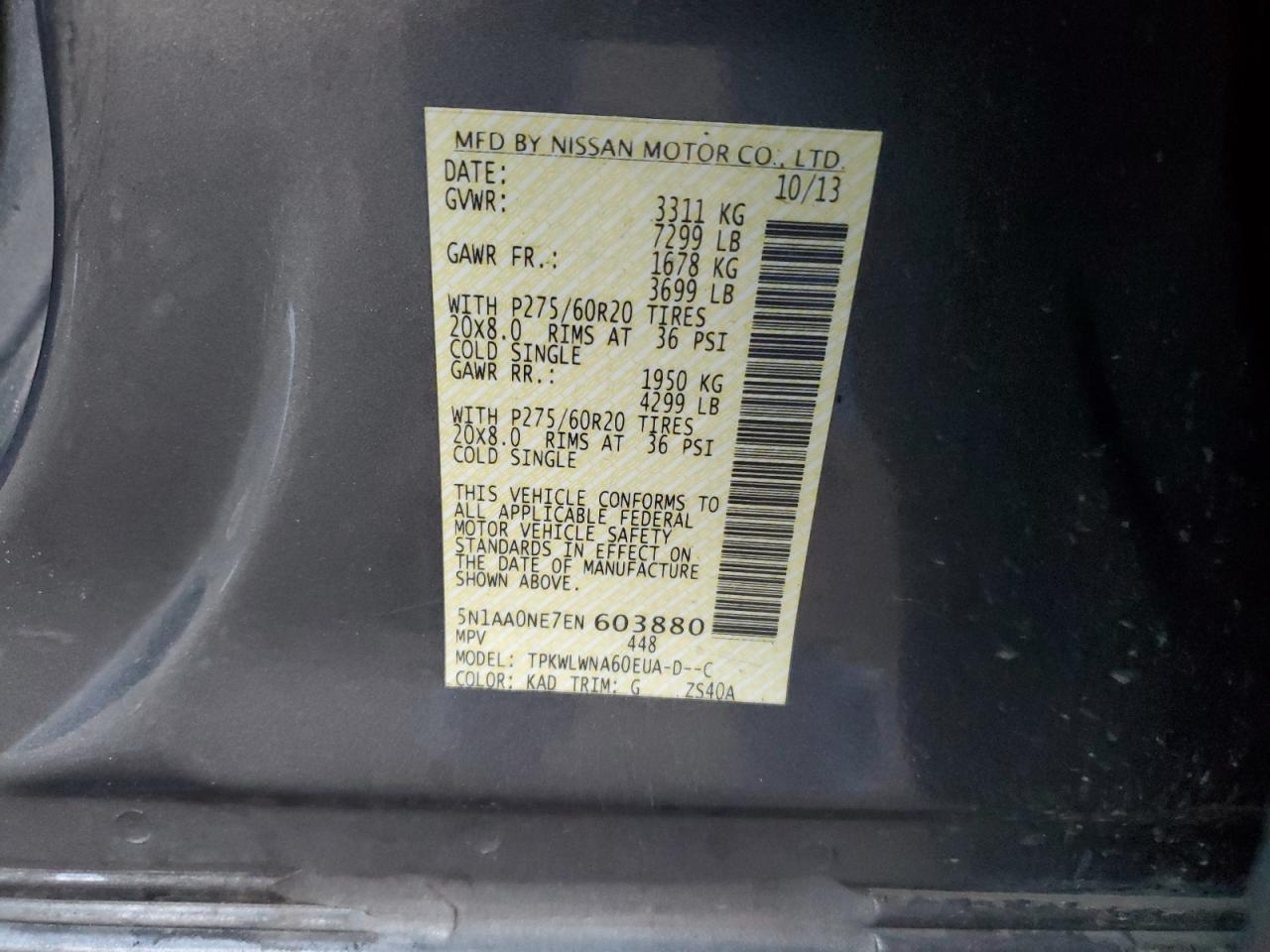 5N1AA0NE7EN603880 2014 Nissan Armada Platinum