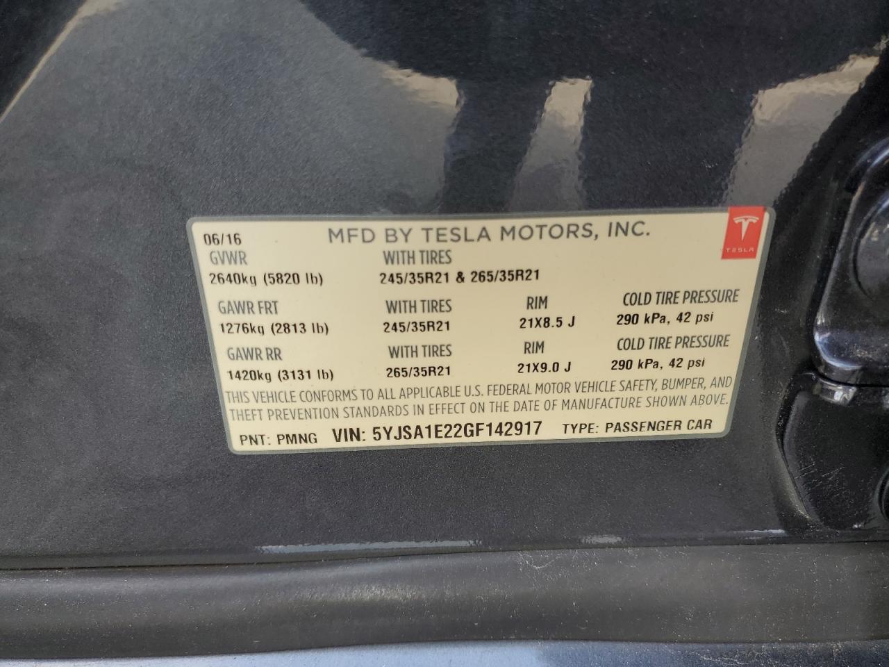 5YJSA1E22GF142917 2016 Tesla Model S