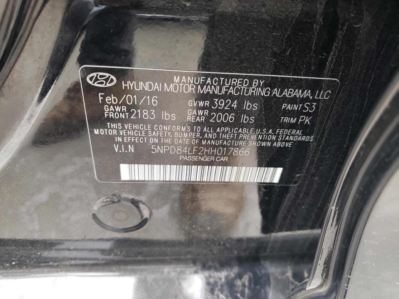 5NPD84LF2HH017866 2017 Hyundai Elantra Se