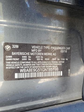 2016 BMW 328 I Sulev VIN: WBA8E9G51GNT85198 Lot: 82628863