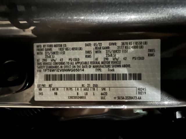 1FT6W1EV0NWG05014 | 2022 FORD F150 LIGHT