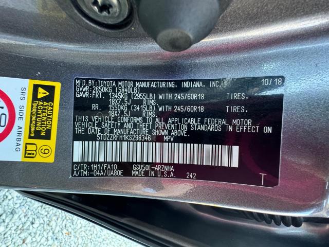 VIN 5TDZZRFH1KS298346 2019 Toyota Highlander, LE no.10