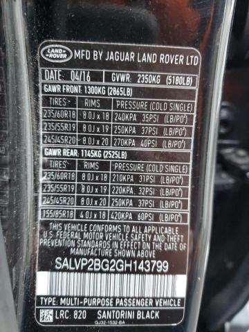 SALVP2BG2GH143799 | 2016 Land Rover range rover evoque se