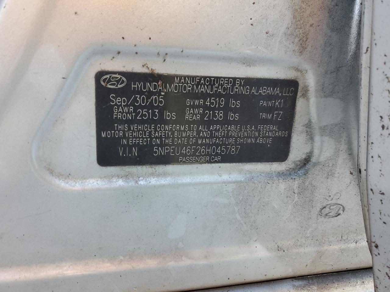 5NPEU46F26H045787 2006 Hyundai Sonata Gls