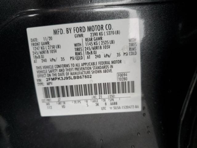 2020 Ford Edge Sel VIN: 2FMPK3J95LBB67802 Lot: 38310764