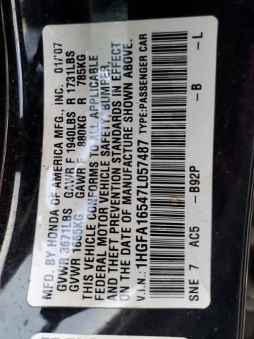 2007 Honda Civic Lx VIN: 1HGFA16547L057487 Lot: 37889904