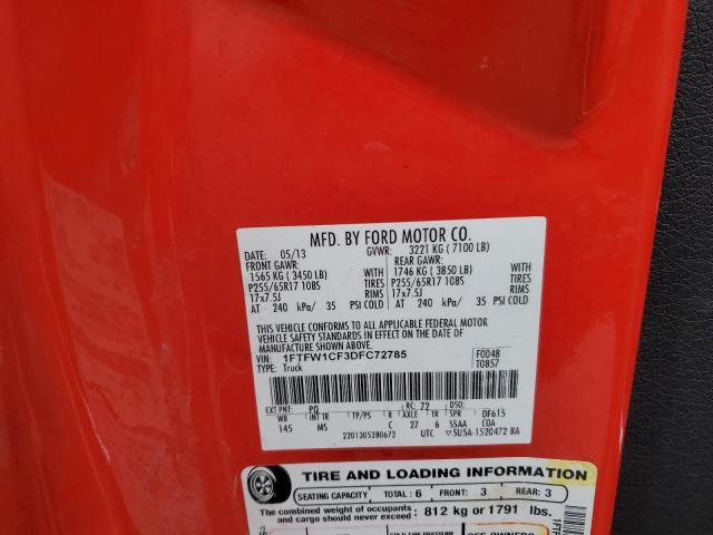 2013 Ford F150 Supercrew VIN: 1FTFW1CF3DFC72785 Lot: 37289924