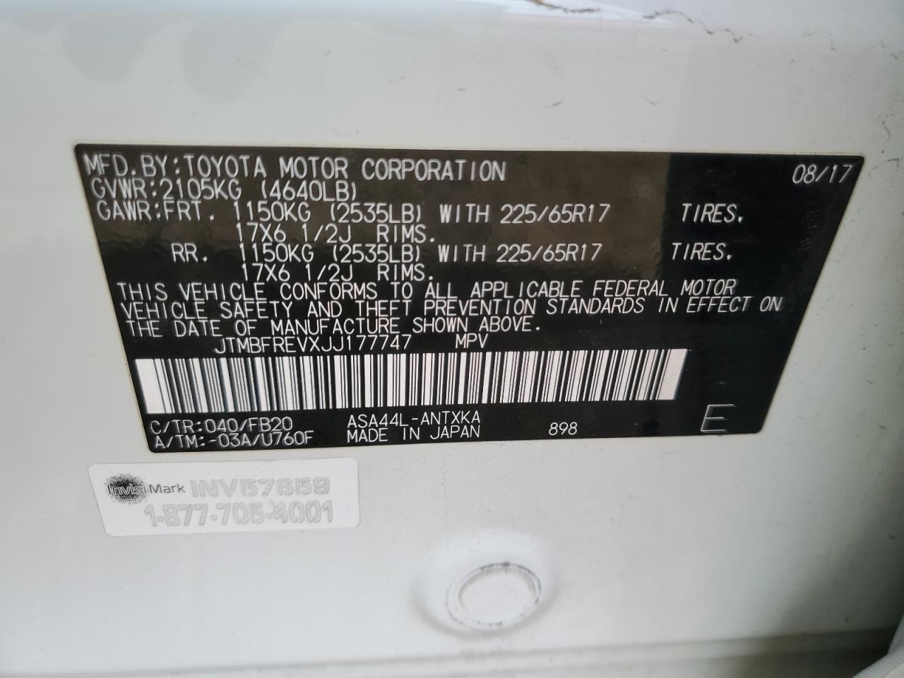 JTMBFREVXJJ177747 TOYOTA RAV4 2018