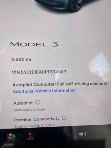 5YJ3E1EA0PF574907 | 2023 TESLA MODEL 3