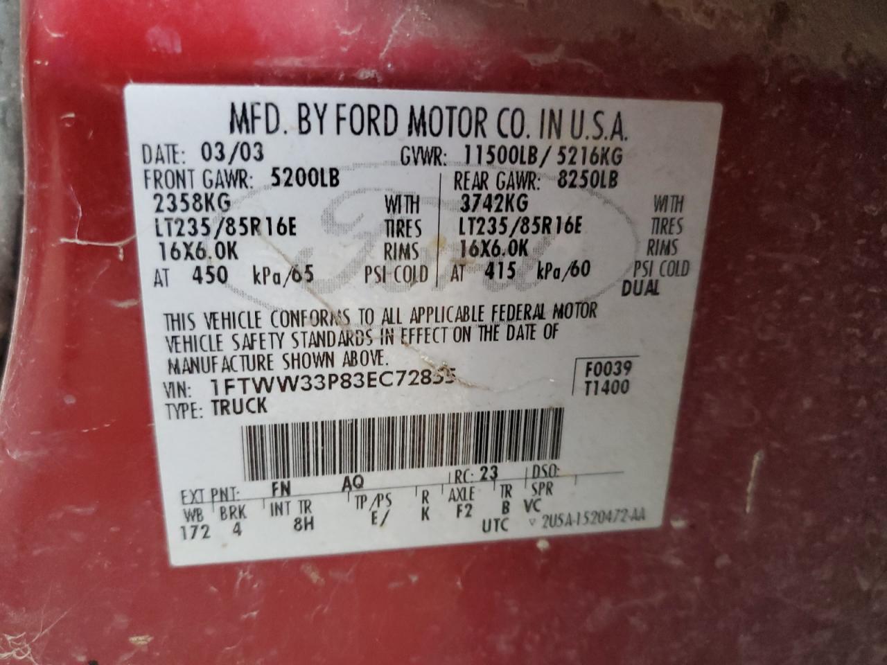 1FTWW33P83EC72855 2003 Ford F350 Super Duty