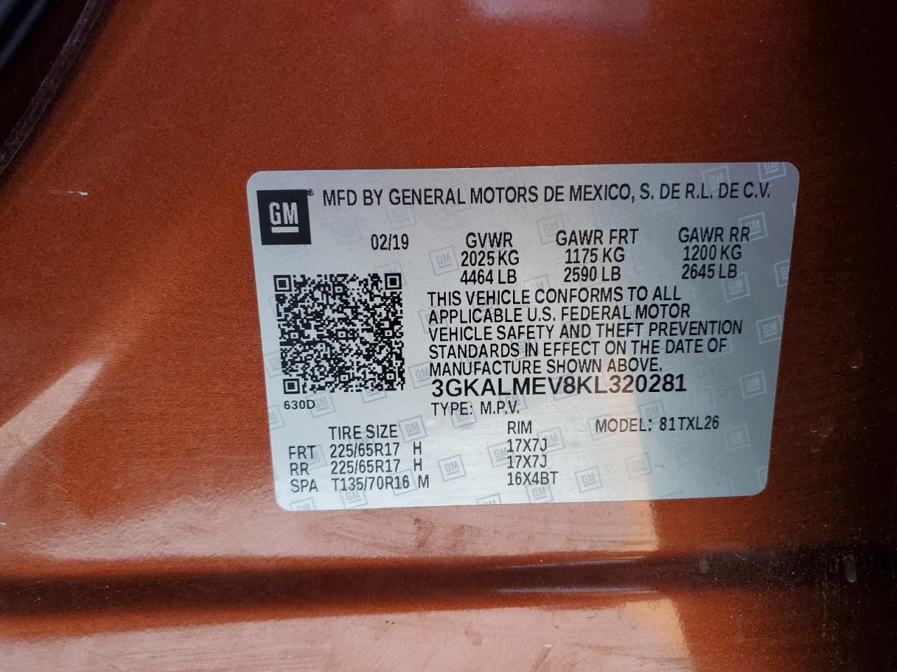 3GKALMEV8KL320281 2019 GMC Terrain Sle