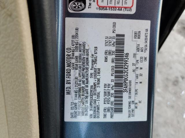 2012 Ford Fusion Sel VIN: 3FAHP0CG2CR299346 Lot: 39538904