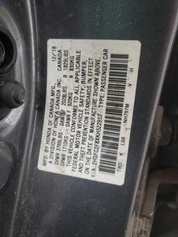 Lot #2503172701 2019 HONDA CIVIC SPOR salvage car