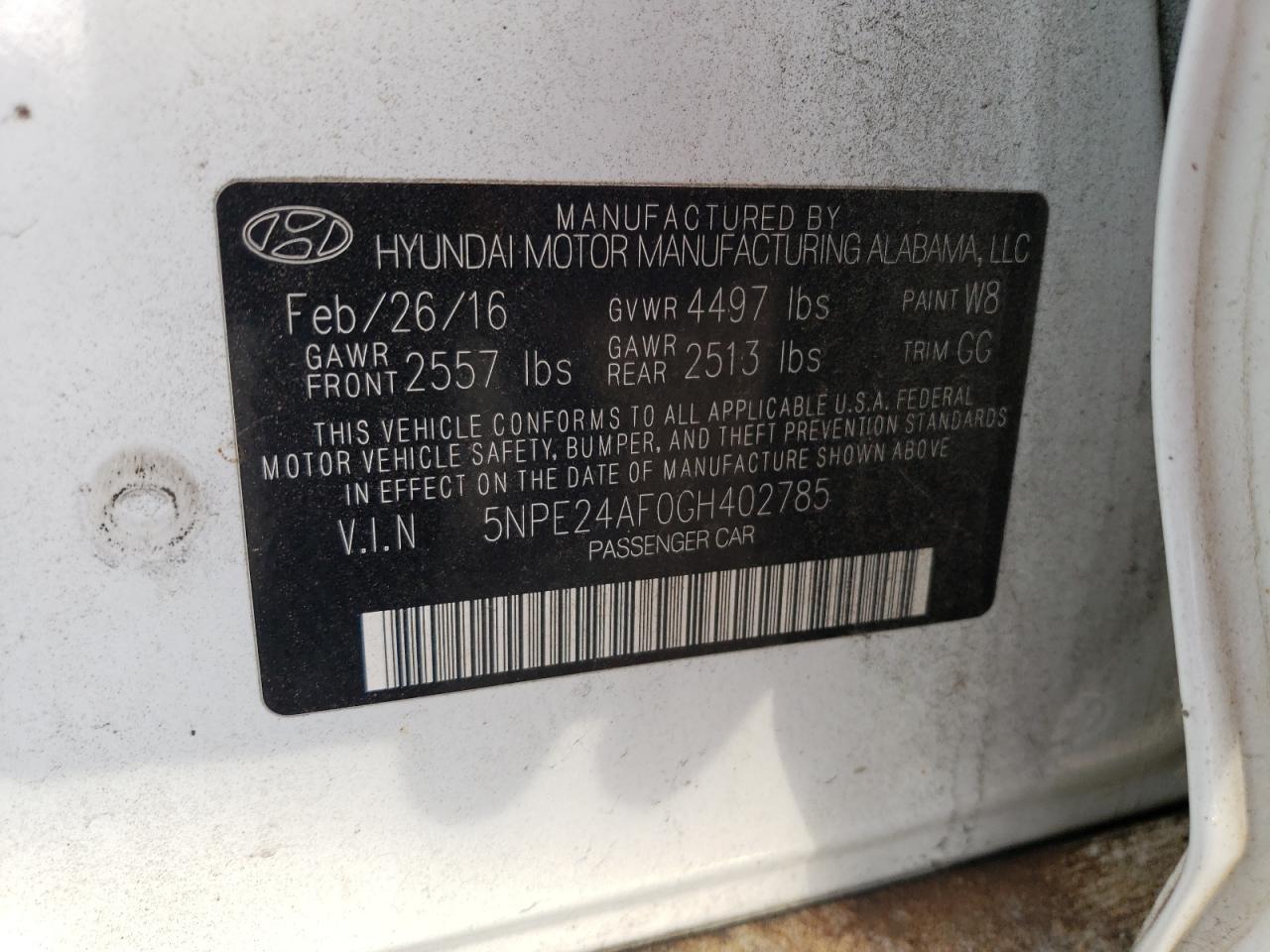 5NPE24AF0GH402785 2016 Hyundai Sonata Se