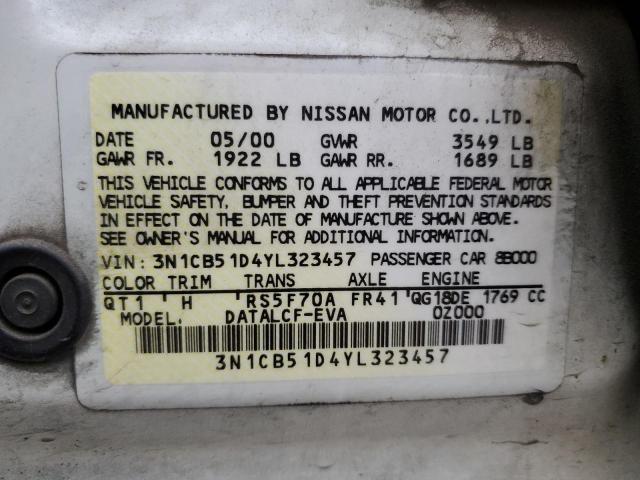 2000 Nissan Sentra Base VIN: 3N1CB51D4YL323457 Lot: 39329304