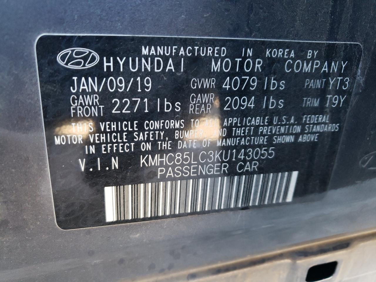 2019 Hyundai Ioniq Limited vin: KMHC85LC3KU143055