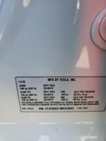 5YJYGDEE1MF070043 | 2021 TESLA MODEL Y