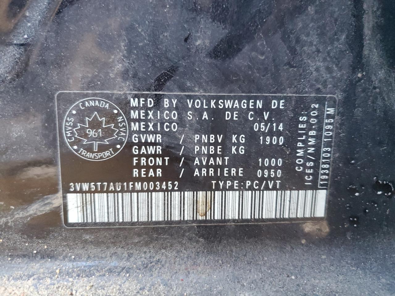 3VW5T7AU1FM003452 2015 Volkswagen Gti