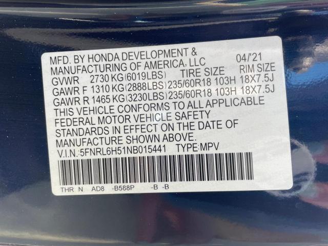 5FNRL6H51NB015441 | 2022 HONDA ODYSSEY EX