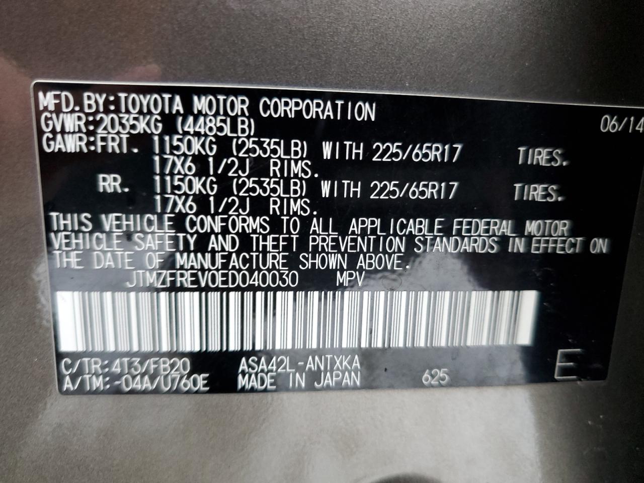 JTMZFREV0ED040030 2014 Toyota Rav4 Le