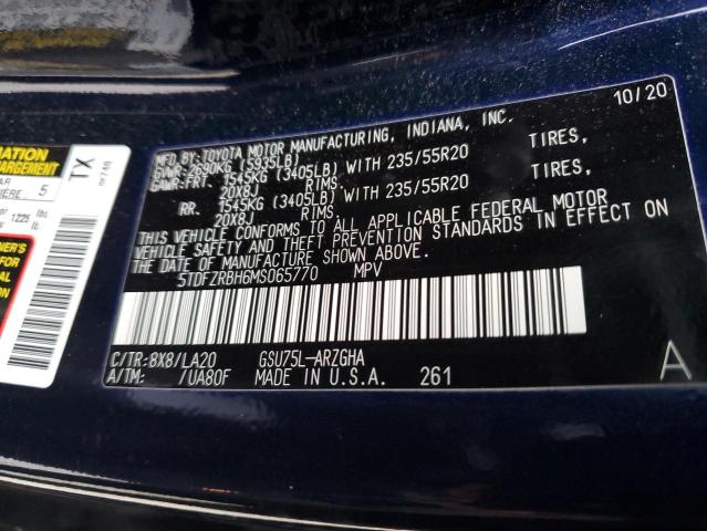 VIN 5TDFZRBH6MS065770 2021 Toyota Highlander, Platinum no.13