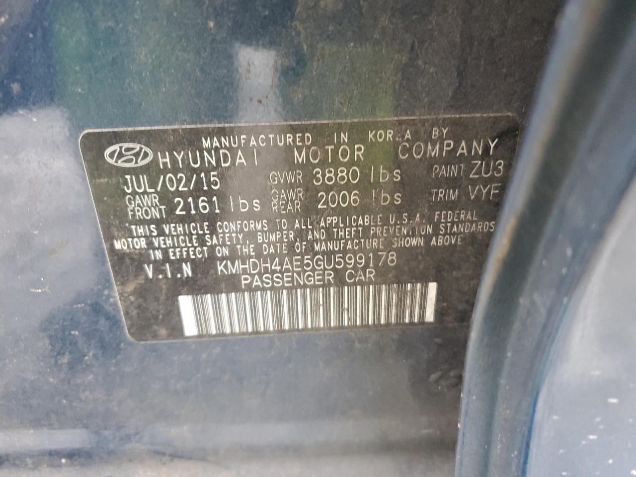 KMHDH4AE5GU599178 2016 Hyundai Elantra Se