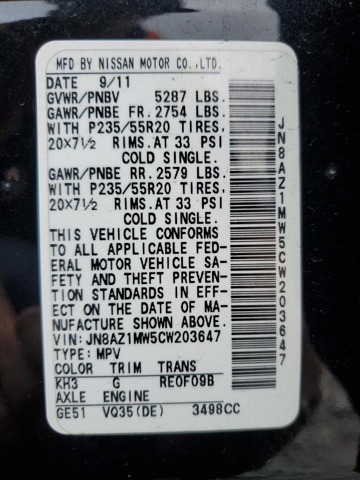 JN8AZ1MW5CW203647 2012 Nissan Murano S