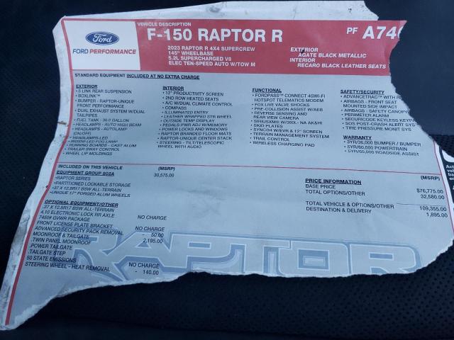 1FTFW1RJ5PFA74001 | 2023 FORD F150 RAPTO