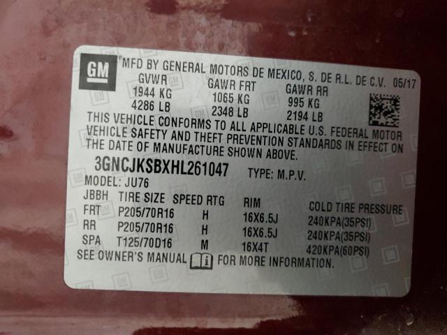 3GNCJKSBXHL261047 | 2017 CHEVROLET TRAX LS