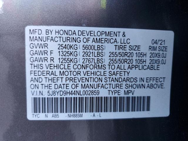 2022 Acura Mdx Technology VIN: 5J8YD9H44NL002859 Lot: 40801034