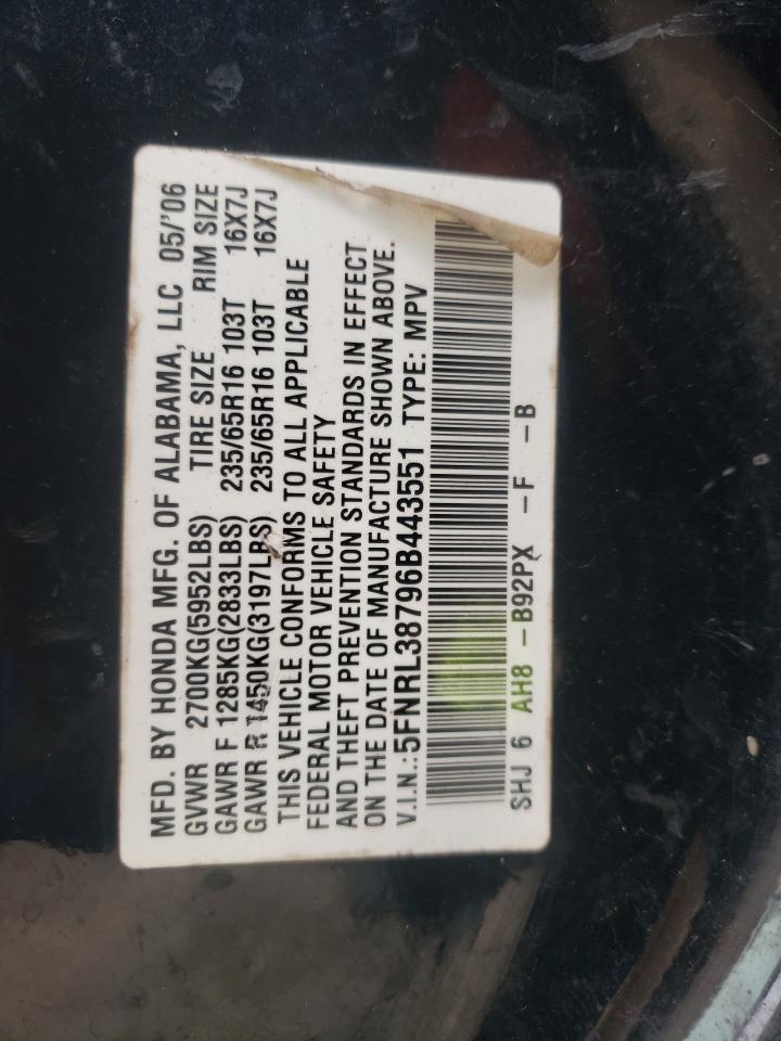 5FNRL38796B443551 2006 Honda Odyssey Exl