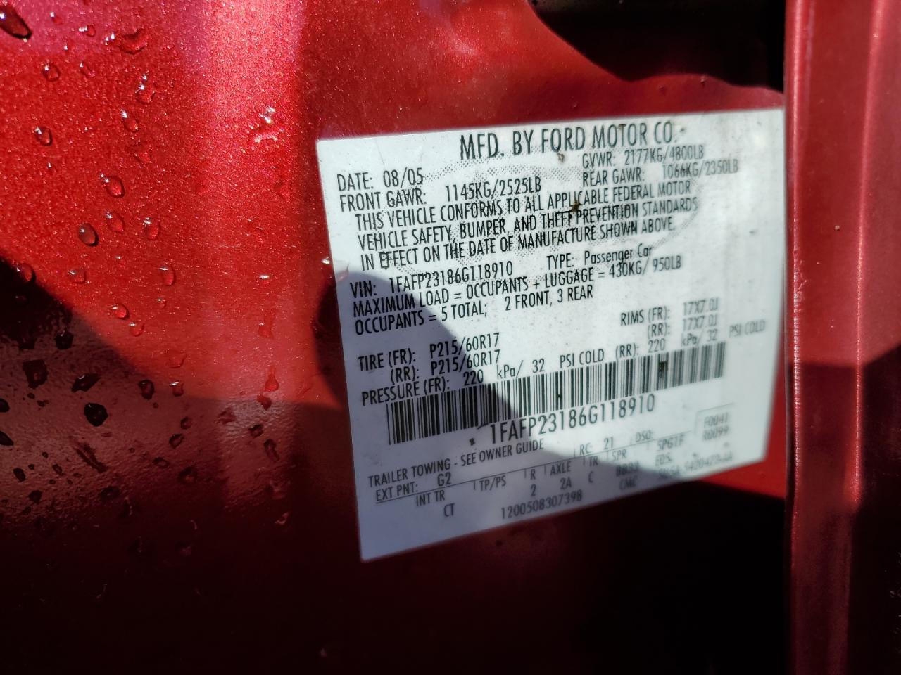 1FAFP23186G118910 2006 Ford Five Hundred Se