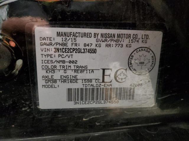 3N1CE2CP2GL374550 | 2016 NISSAN VERSA NOTE