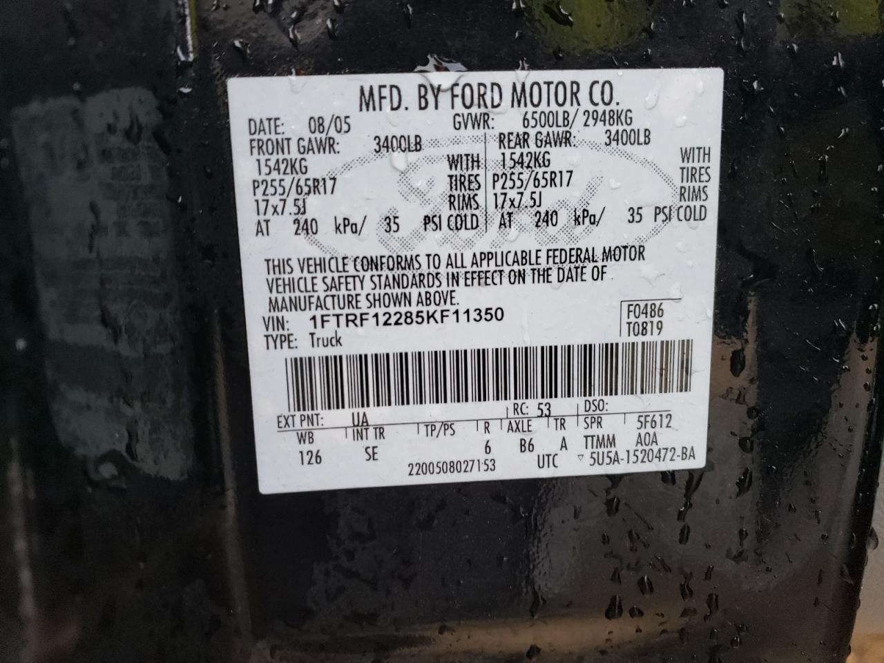 1FTRF12285KF11350 2005 Ford F150