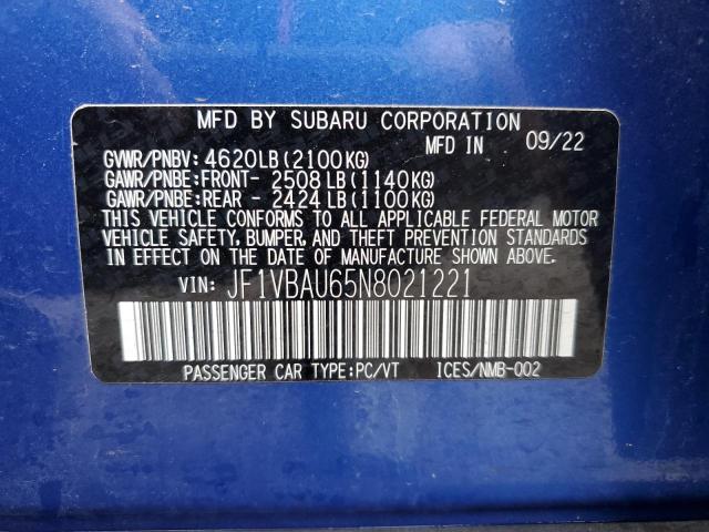 2022 SUBARU WRX GT JF1VBAU65N8021221
