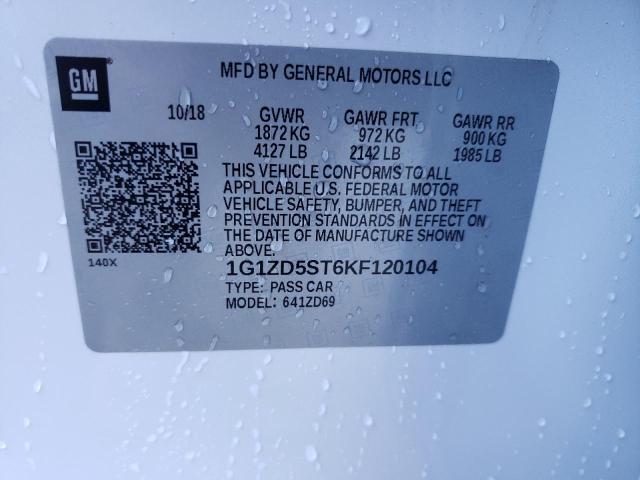 2019 CHEVROLET MALIBU LT - 1G1ZD5ST6KF120104