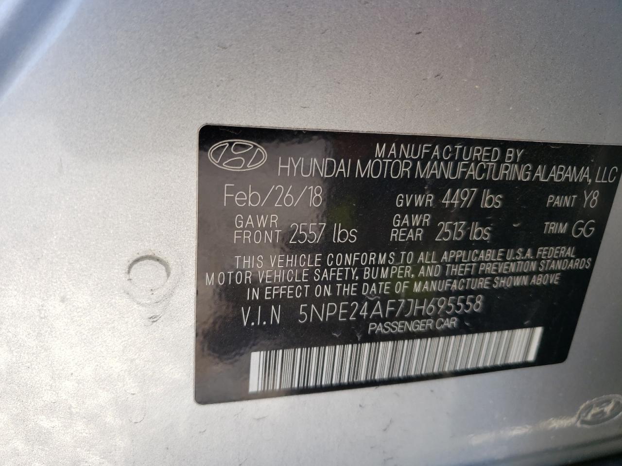 5NPE24AF7JH695558 2018 Hyundai Sonata Se