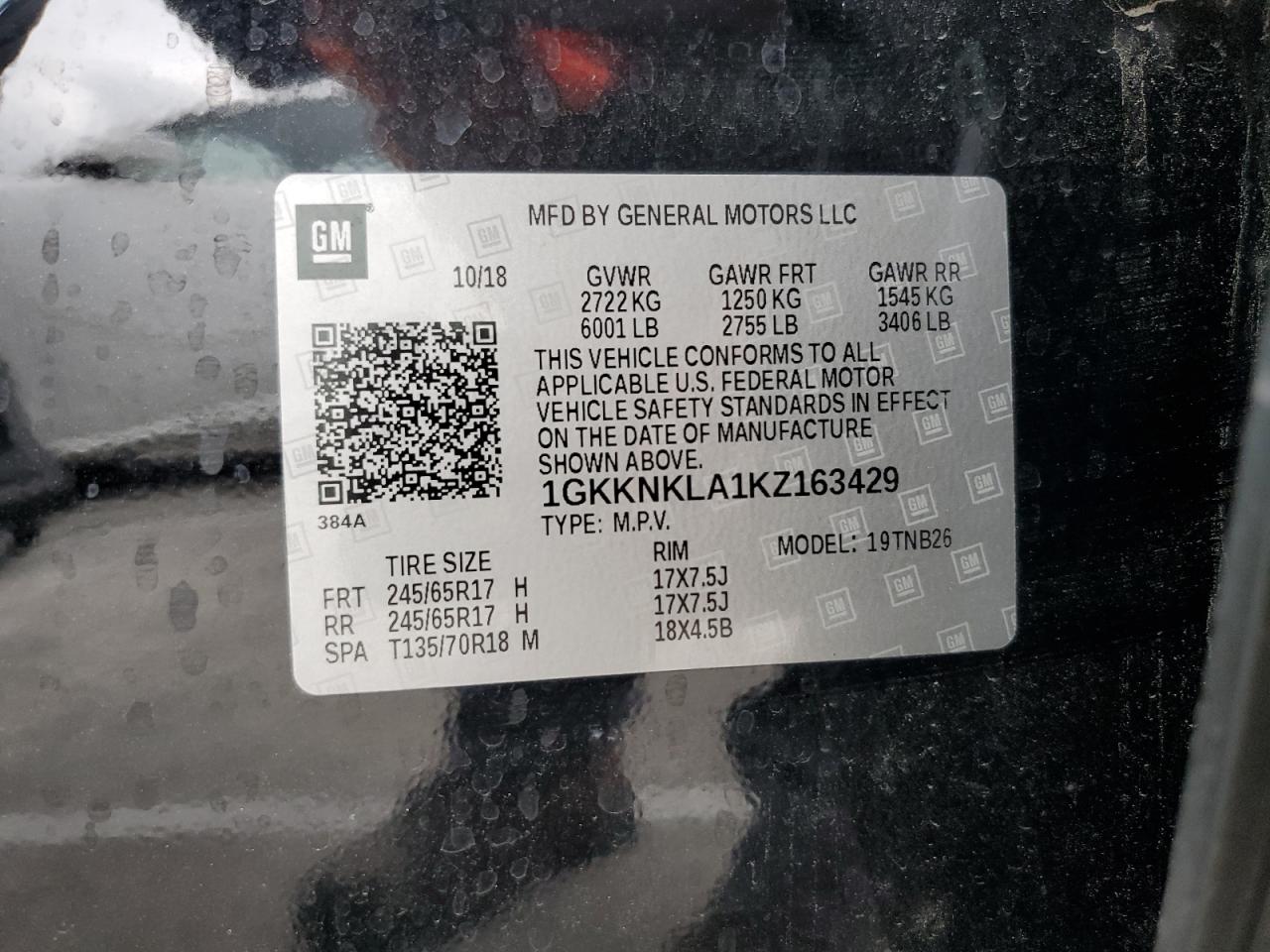 1GKKNKLA1KZ163429 2019 GMC Acadia Sle