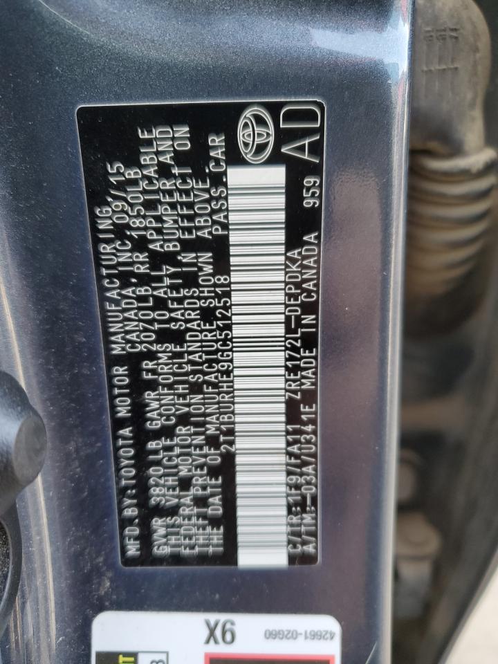 2T1BURHE9GC512518 TOYOTA COROLLA 2016