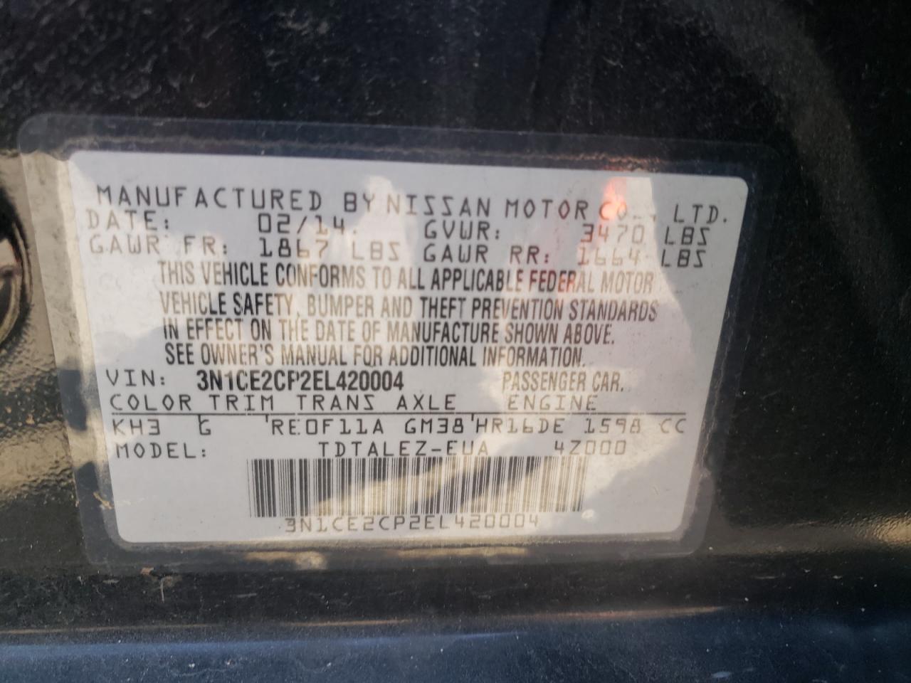 3N1CE2CP2EL420004 2014 Nissan Versa Note S