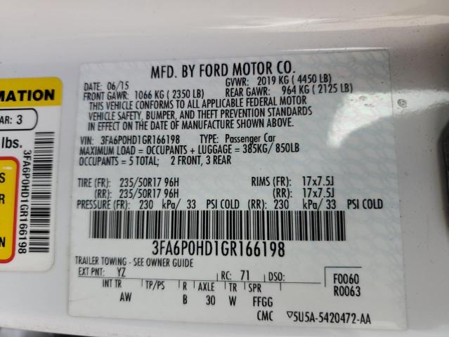 3FA6P0HD1GR166198 2016 FORD FUSION - Image 12