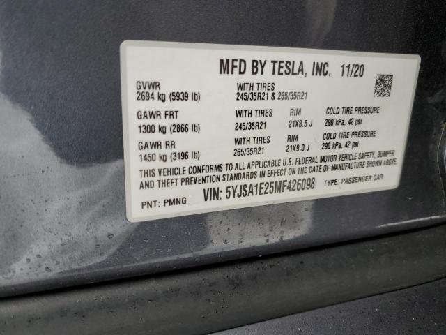 5YJSA1E25MF426098 | 2021 TESLA MODEL S