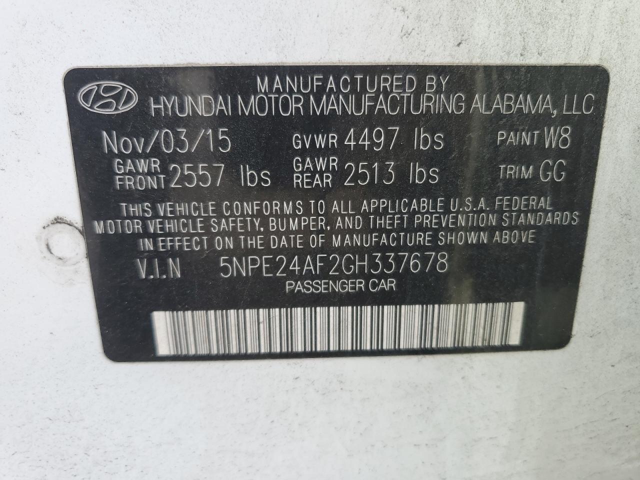 2016 Hyundai Sonata Se vin: 5NPE24AF2GH337678