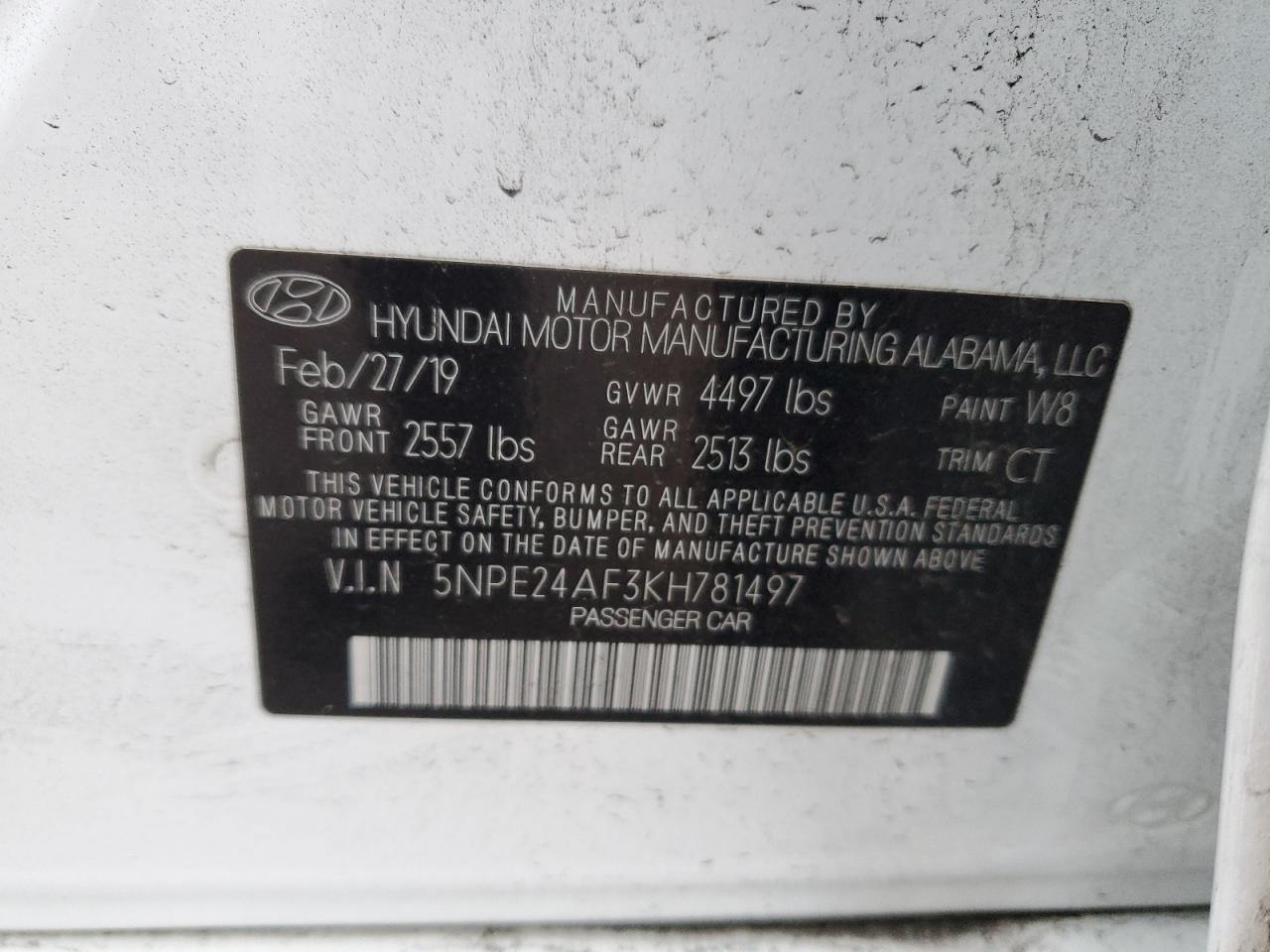 5NPE24AF3KH781497 2019 Hyundai Sonata Se