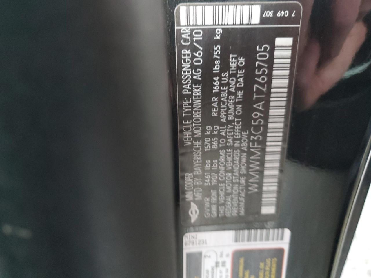 WMWMF3C59ATZ65705 2010 Mini Cooper