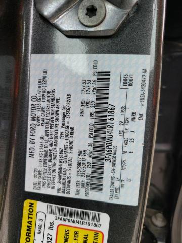 3FA6P0MU4LR161867 2020 FORD FUSION - Image 12